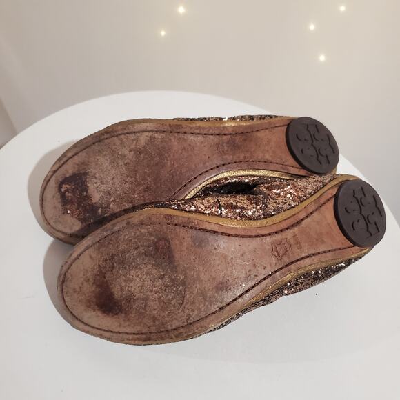 Tory Burch Eddie Glitter Slip On Ballet Flats Womens Size 8.5 Bronze Sparkle - Picture 10 of 12